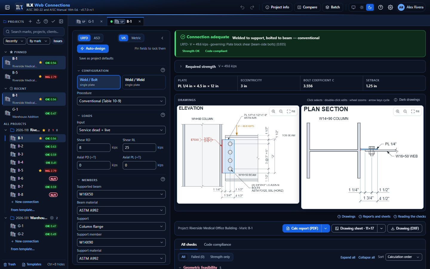 The workspace in the dark theme