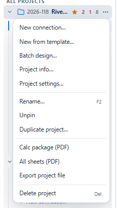Project menu