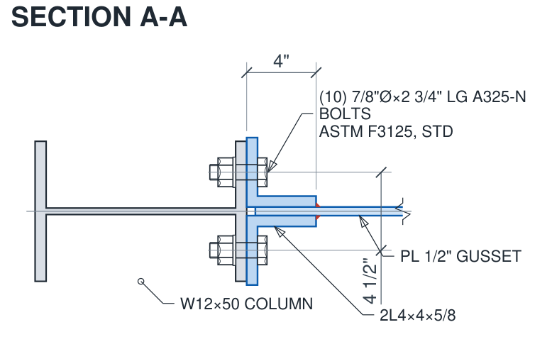 Section A-A through the clip angles